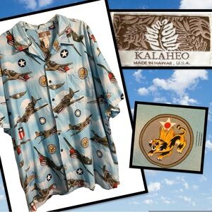 WWII Flying Tigers Vintage 90s Kalaheo Hawaii Aloha Shirt XXXL Cotton Rayon USA